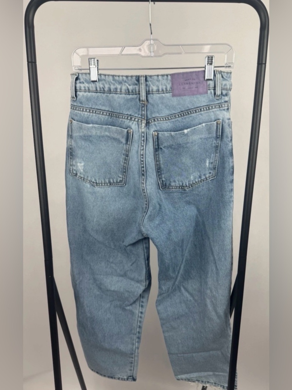 Llamenina High Rise Straight Leg Jeans Womens EU 40 US 8 Distressed Denim - Picture 3 of 7